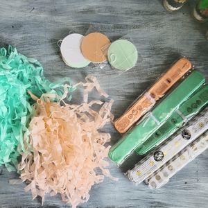 coral, mint, and gold party decor